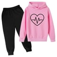 thumbnail image 2 of WRKEKC Toddler Winter Outfits for Girls Boys 3-14 Years Heartbeat Print Long Sleeve Hoodie and Drawstring Jogger Pants Two Piece Fun Warm Fall Set, 2 of 3