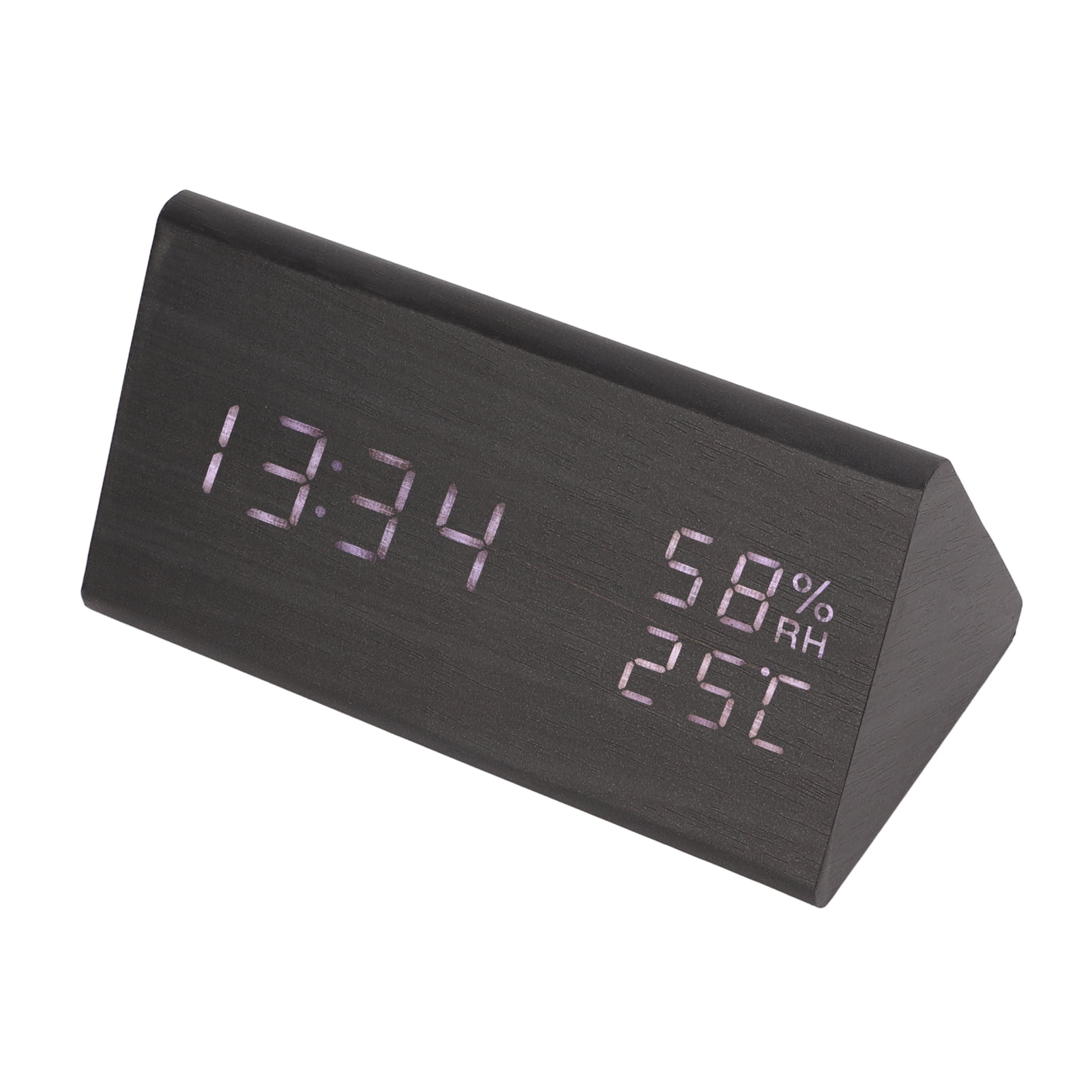 Triangular Digital Clock, Wood Grain Lightweight Portable Digital Alarm