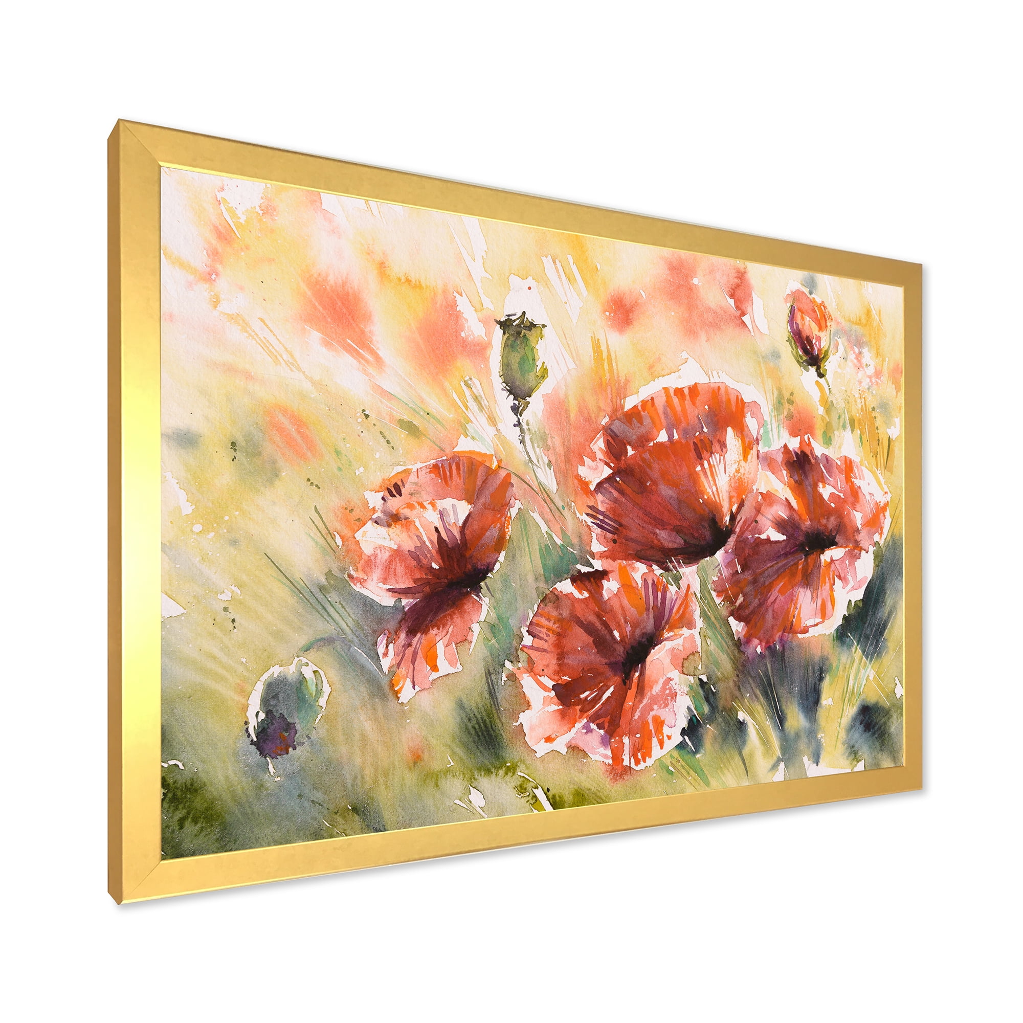 Designart 'Abstract Red Poppy On A Field' Traditional Framed Art Print