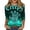 Cyan, variant on Womens Halloween Tops Bone Spider Web 3/4 Sleeve Horror Blouses Skull Spider Crew Neck Funny Shirts, 2XL