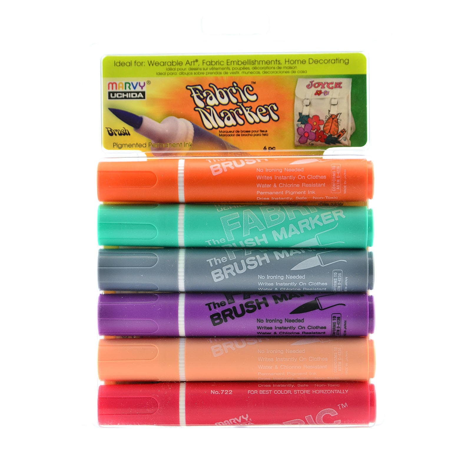 Fabric Brush Markers Set pastel, set of 6 (pack of 2)