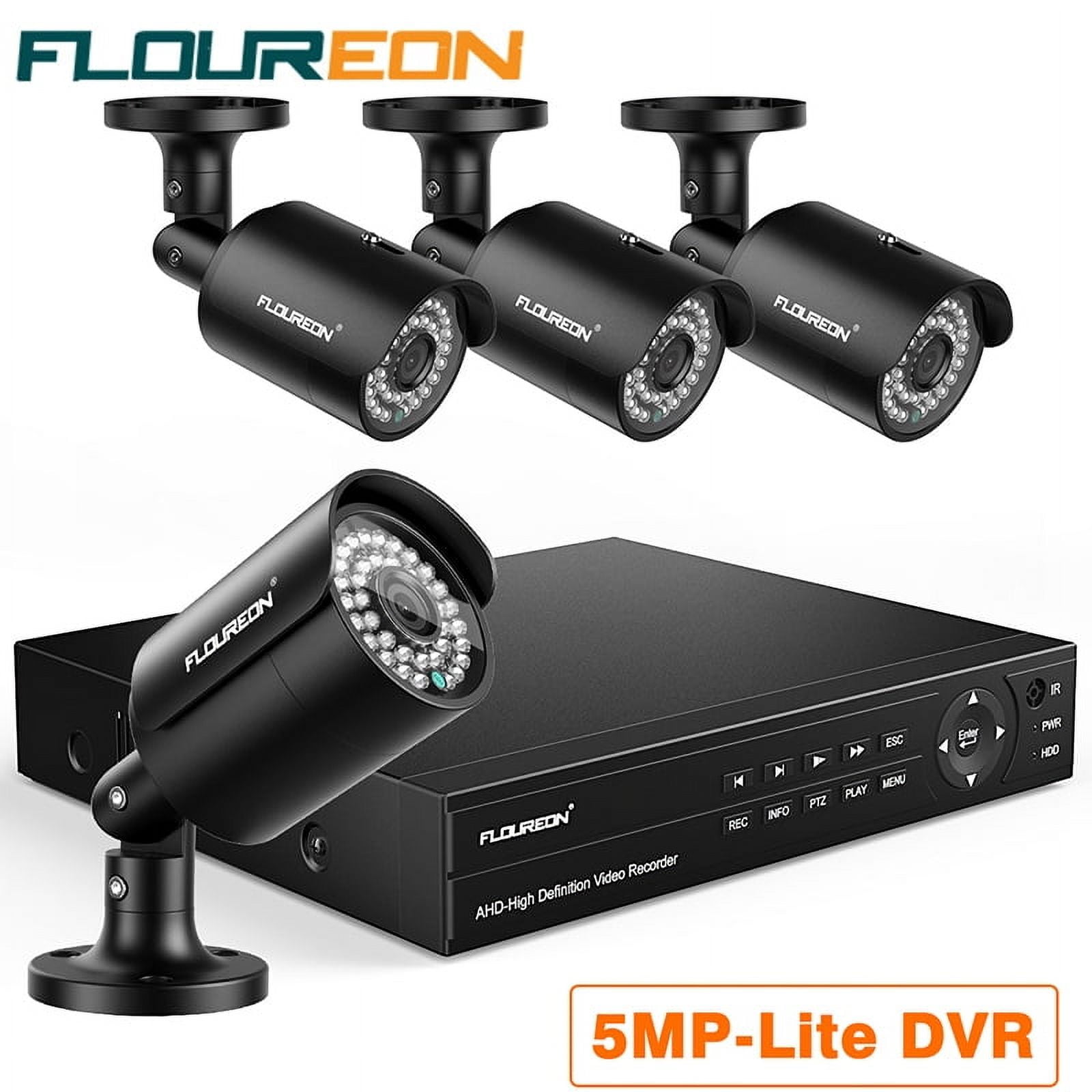 FLOUREON 4CH Full HD Indoor Outdoor CCTV 1080N Security Camera System DVR Kit with Four Waterproof WIFI WLAN 1.0MP 720P HD IR Bullet IP Cameras Security Video Recorder NVR System (Black)