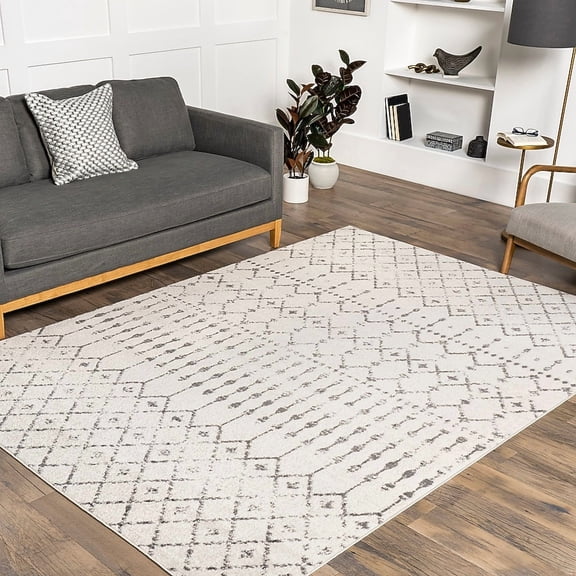 NULOOM BLYTHE 8 X 8 POLYPROPYLENE GEOMETRIC MOROCCAN AREA RUG - GRAY