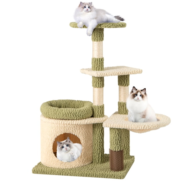 Gymax Multi-level Cat Tree Cute Cat Tower w/ Top Perch Private Condo Side Basket