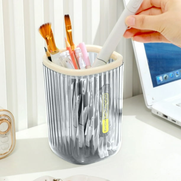 Mini bote de basura transparente para escritorio | Pequeño cubo de basura de plástico con anilla de presión | Papelera portátil para oficina | Transparente, naranja, gris y verde | Recipiente