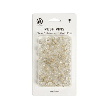 U Brands Clear Sphere Push Pins, Gold Finish Steel, 100 Count, 3146U