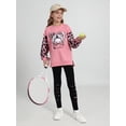 thumbnail image 6 of GYRATEDREAM Girls Leopard 2 Piece Outfit Long Sleeve Graphic Sweatshirt Cut Out Leggings Kids Clothes Set 6-14Y, 6 of 13