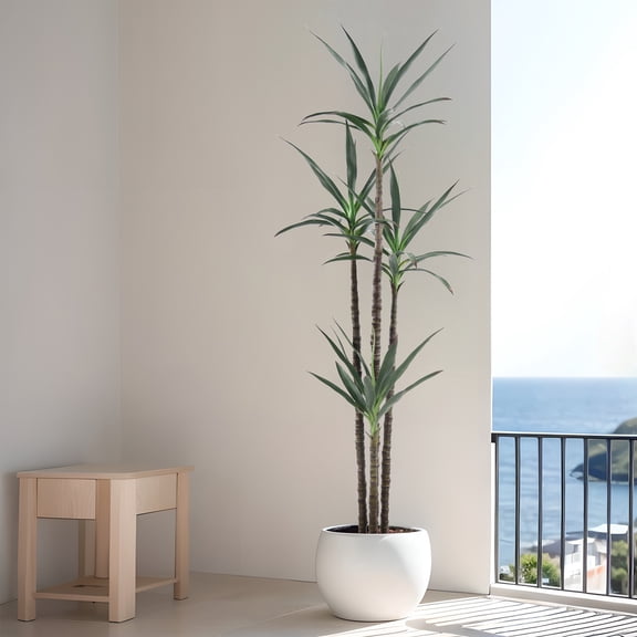 Artificial Tree 7ft Faux Agave Plant with 60 Leaves and 4 Realistic Trunks,Fake Floor Potted Artificial Tall Plants for Home Office Garden Decor Indoor or Outdoor