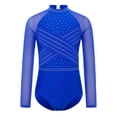 thumbnail image 3 of TTAO Kids Girls Sparkly Figure Ice Skating Leotards Long Sleeve Solid Color Gymnastics Unitard Bodysuit Royal Blue 16, 3 of 7