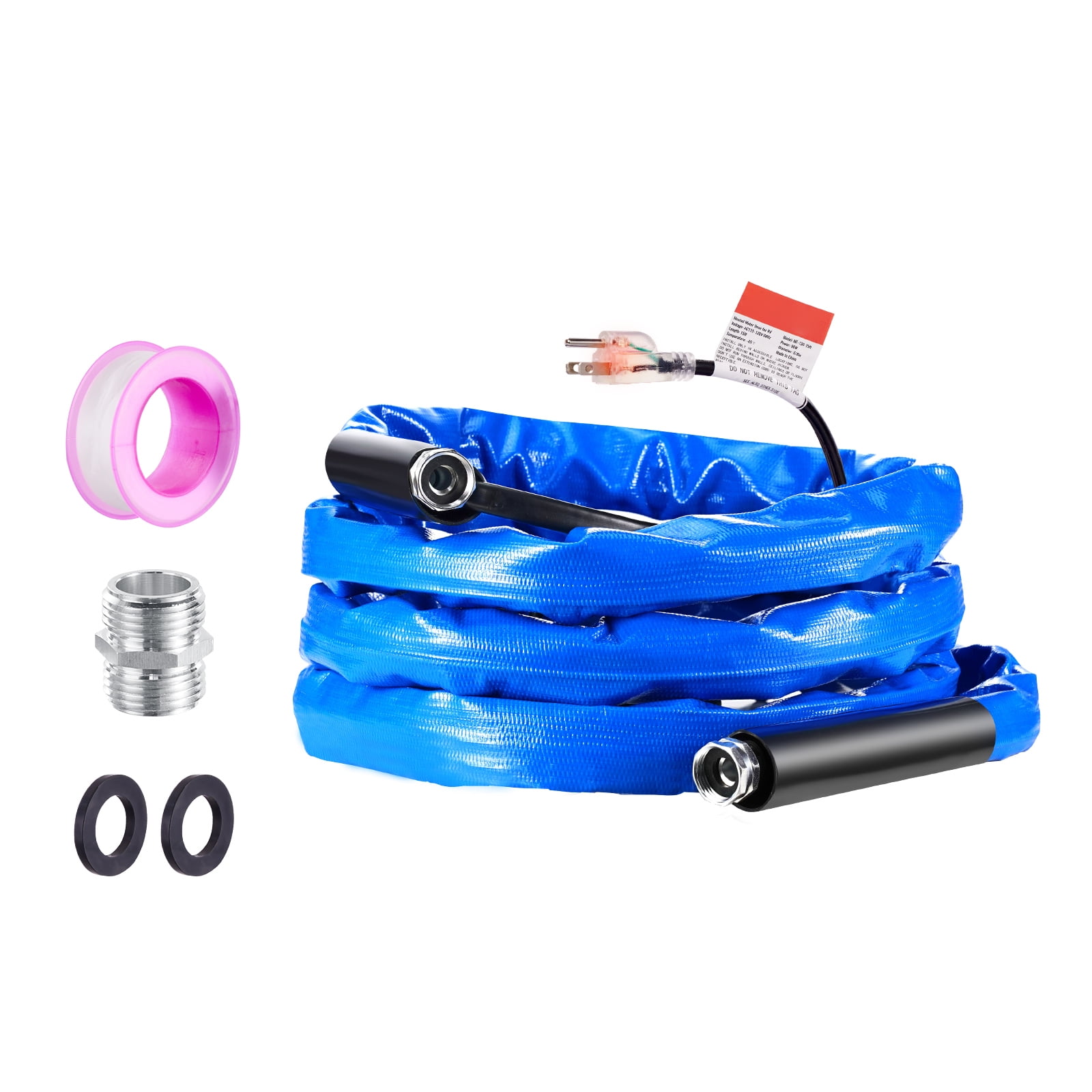 KFFKFF 15ft RV Heated Water Hose, Corrugated Cover, Anti-Freeze up to -45°F, Self-Regulating, 5/8" I.D., 3/4" GHT Adapter, Lead & BPA Free