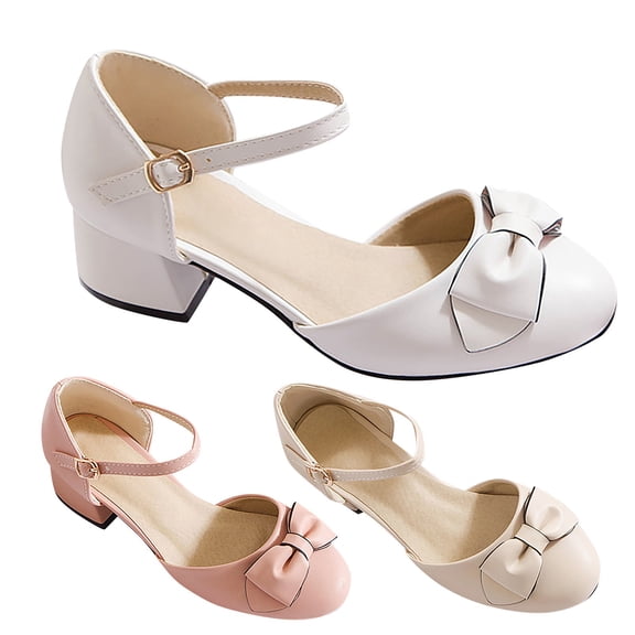 Dpytoraw Girls Bow Ankle Strap Low Heel Mary Jane Shoes, Little/Big Kids Dress Shoes for Weddings, Parties & School Events Sizes 13