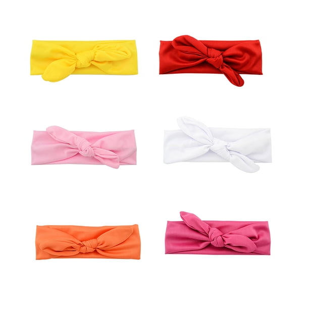 EeaseMX 6 diademas elásticas con lazo para el pelo, accesorios para bebés y niños (blanco, naranja, rosa, rojo, amarillo y rosa).