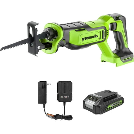 Greenworks 24V 1" Brushless Reciprocating Saw Kit with 2 Ah Battery & Charger 1201002