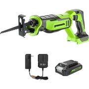 Greenworks 24V Brushless 1" Reciprocating Saw Kit, Cordless Powered Variable Speed Saw, 2 Ah Battery and Charger