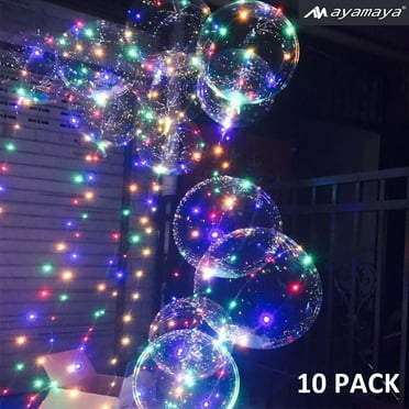 AYAMAYA 10 Pack LED Bobo Clear Balloons with String Lights, Colorful Helium Bubble LED Light Up Balloons for Christmas Party Decoration