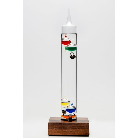 11" Tall Galileo Thermometer With Wooden Base