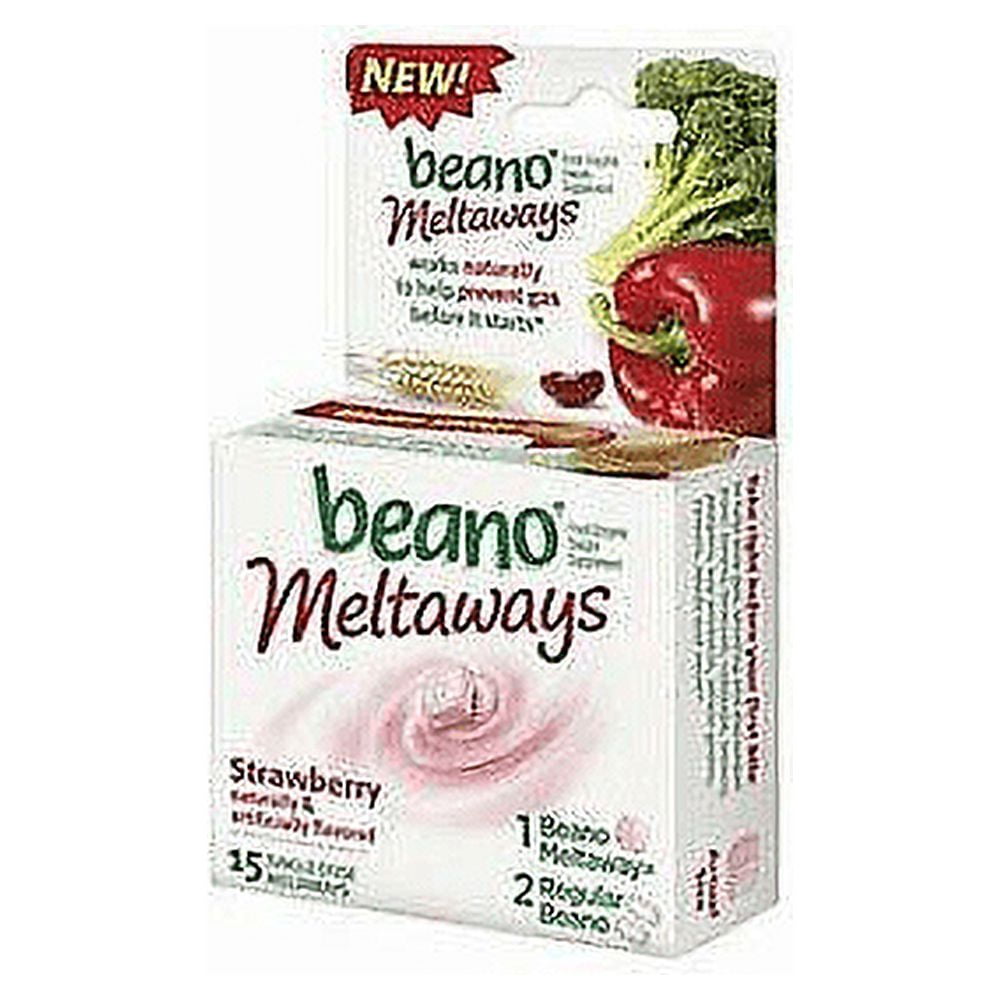 4 Pack - Beano Meltaways Food Enzyme Dietary Supplement 15 Tablets (Strawberry)