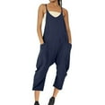 thumbnail image 1 of Cameland Plus Size Women Casual Jumpsuits Cold Shoulder Capris Pants Solid Suspender Straight Leg Pockets Rompers, 1 of 4