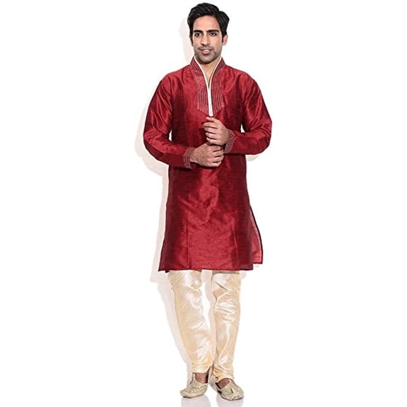 Royal Men's Jacquard Kurta Pyjama Set (ROYAL_162_Red_Medium)