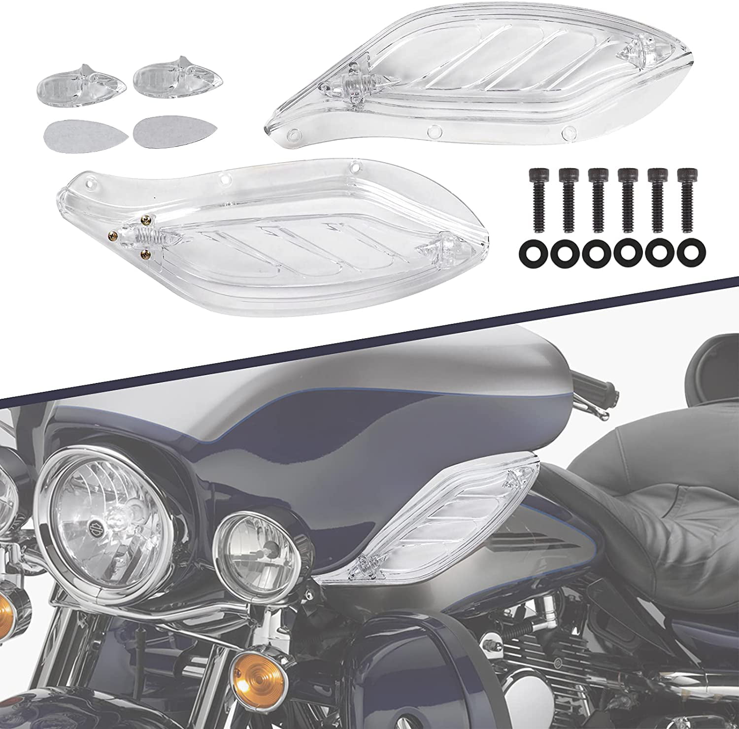 Clear AUFER Fairing Air Deflectors Side Wings Windshield Compatible with for Touring Electra Glide Street Glide Tri Glide Ultra Classic CVO 1996-2013 