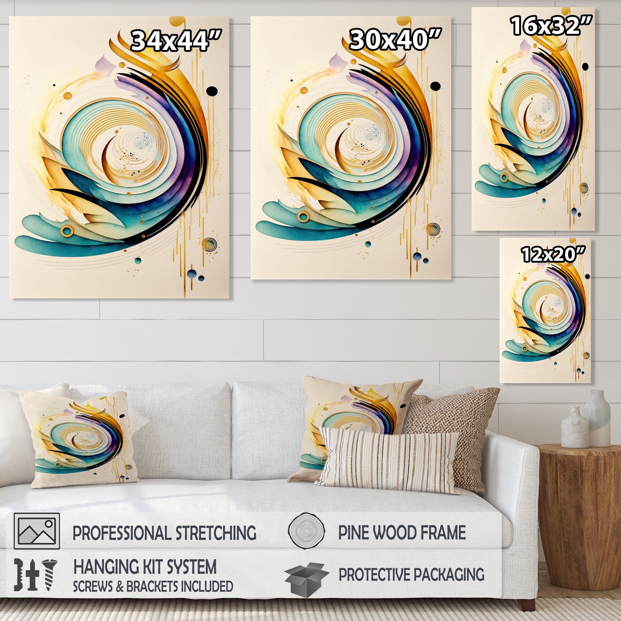 Designart Colorful Watercolor Spiral Canvas Wall Art