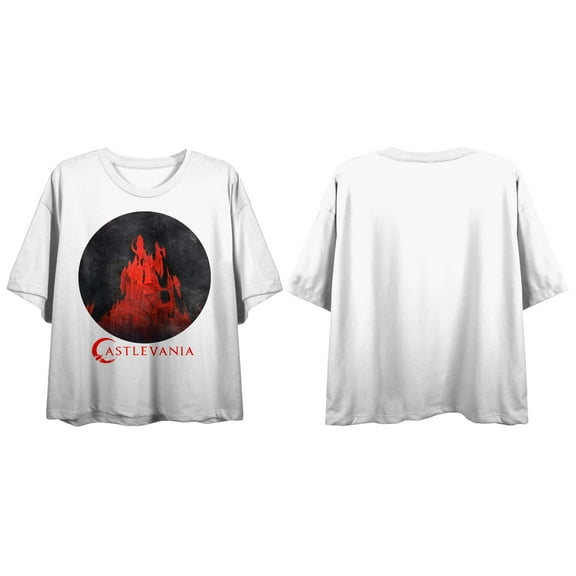 Castlevania Castle Circle Graphic Women's White Cropped Tee-Medium