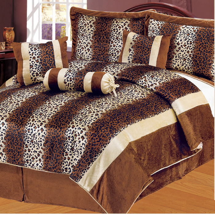 7 Piece Leopard Stripe Micro Fur Comforter Set Walmart Com