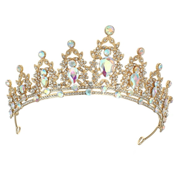 Women Faux Crystal Queen Crowns Tiara Princess Rhinestone Hair Accessories Gold Tone Assorted Color