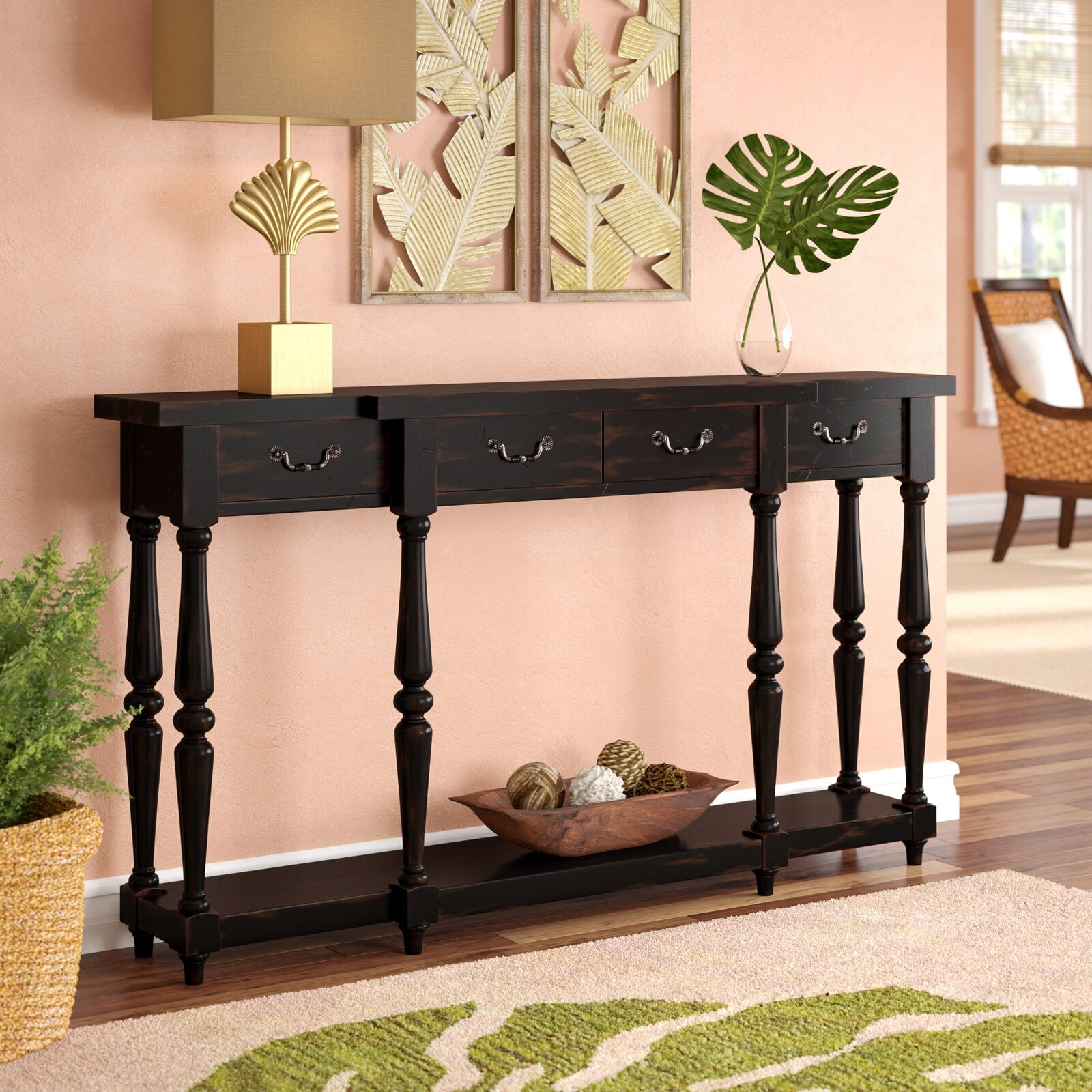 Kinlife console table with drawers industrial metal frame wood sofa clearance