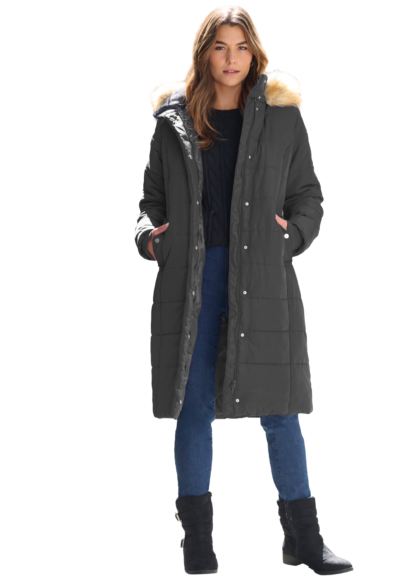 Roaman's Women's Plus Size Knee-Length Puffer Coat photo 1