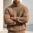 thumbnail image 5 of Vxararl Men Chunky Cable Knit Pullover Jumper, Thermal Turtleneck Long Sleeve Sweater Classic Stylish Warm Fall Winter Knitted Top for Dating And Vacation Brown XL, 5 of 6