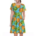 thumbnail image 1 of Bixox Robe d'Été à Manches Courtes pour Femmes Robe Ample Longueur Genou avec Poches-Ananas, 1 of 7