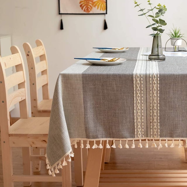 Cotton and Linen Cover Rectangular Tassel Tablecloth Wrinkle-Free Dining Table, Used for Kitchen Table Decoration