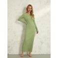 thumbnail image 3 of Wsevypo-Vestido largo acanalado de punto para mujer, ropa de calle informal de manga larga con cuello redondo, Color sólido, primavera y otoño, 3 of 5