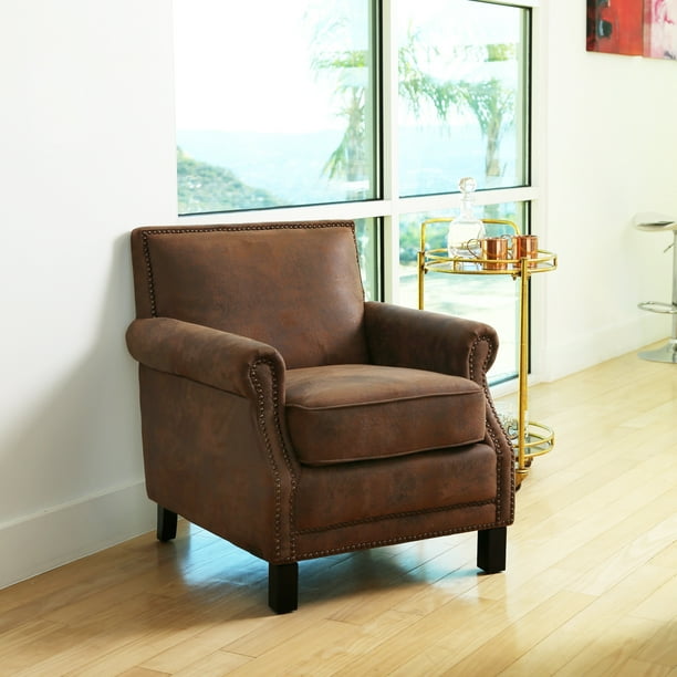 Devon & Claire Jester Antique Leather Fabric Club Chair, Multiple ...
