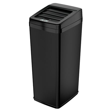 - iTouchless 14 Gallon Matte Black Steel Sensor Trash Can with Retracting Lid