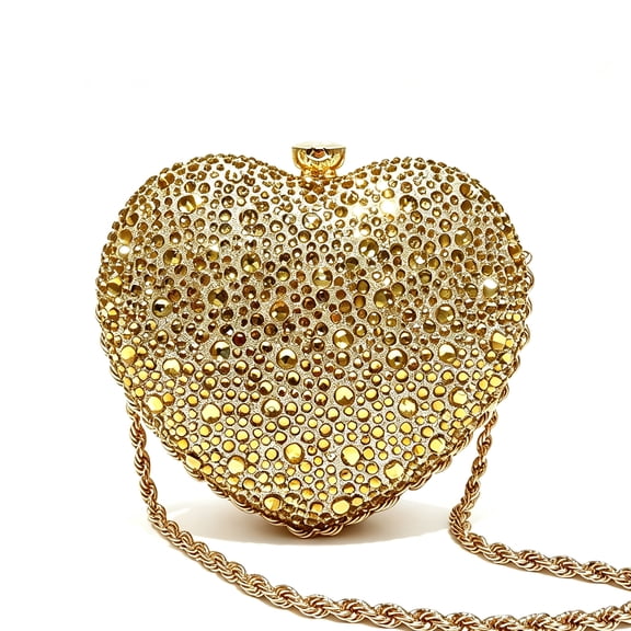 Women's Luxury Crystal Heart Clutch Purse, Rhinestone Evening Bag for Wedding, Prom and Formal Events