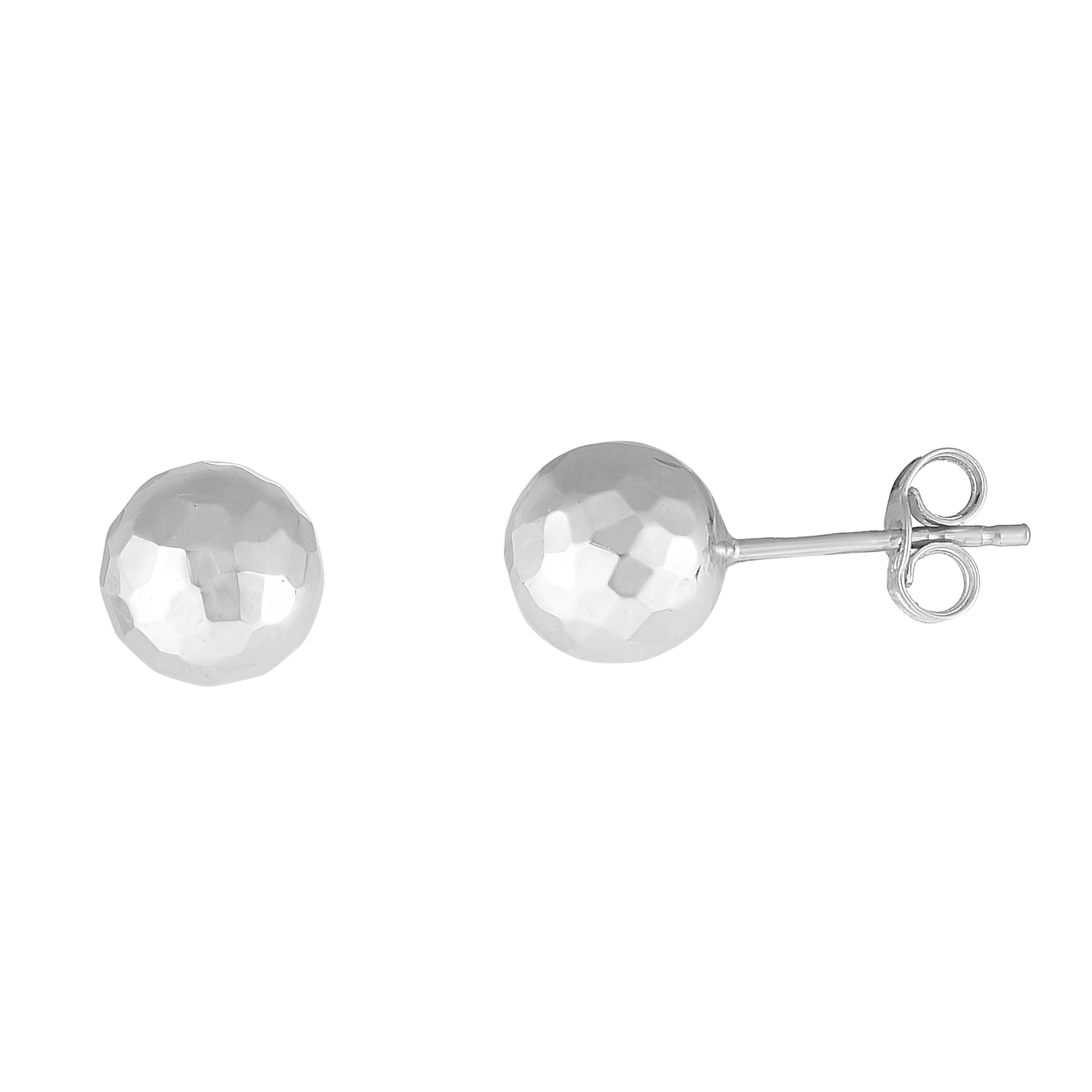 Jewels By Lux 14k White Gold Polished & Diamond-Cut Half Ball Post Earrings 