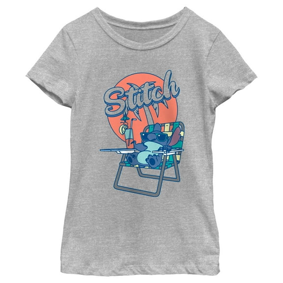 Girl's Lilo & Stitch Orange Juice Stitch Graphic Tee Athletic Heather Large