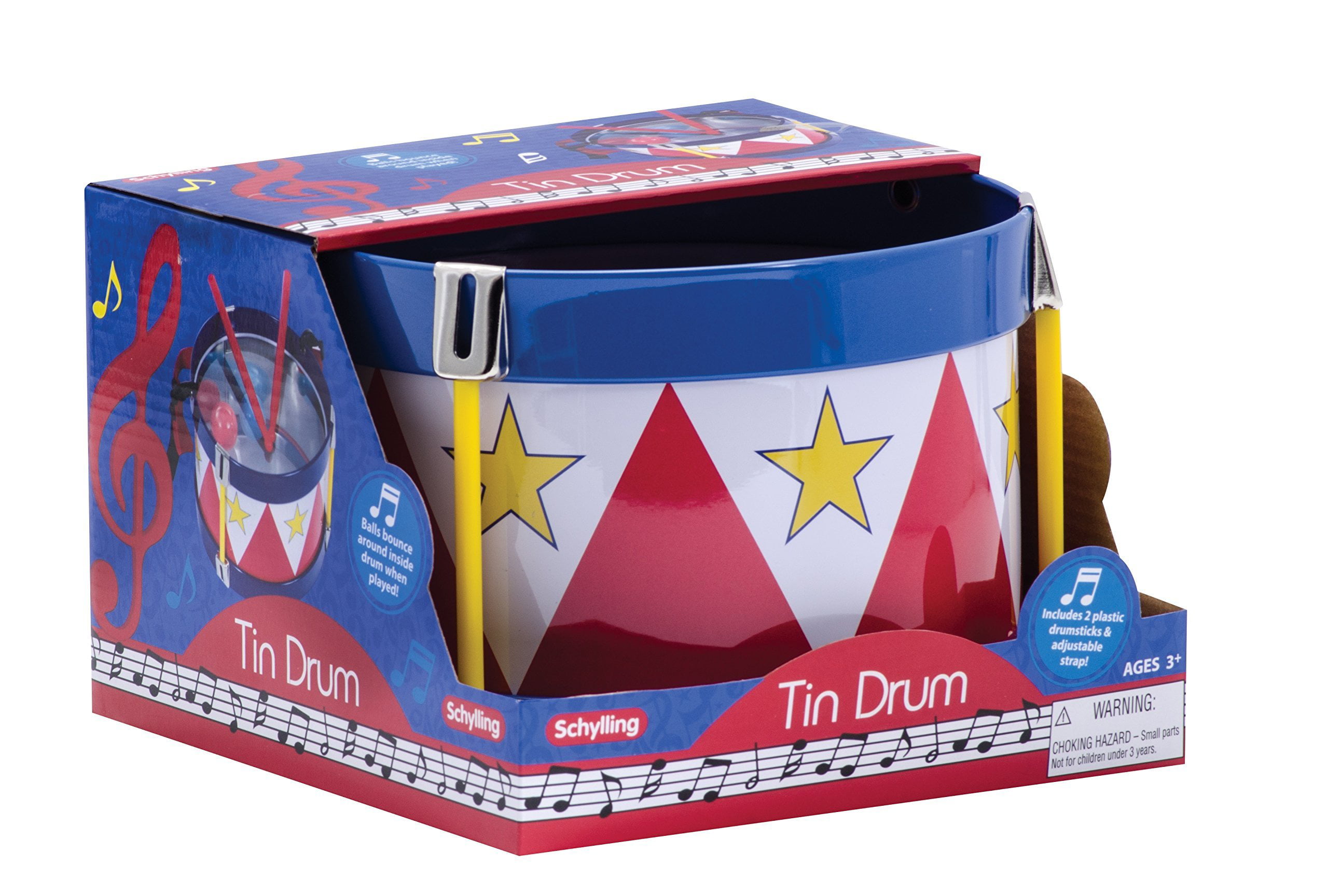 Schylling TD Tin Drum With an adjustable strap and two wooden drumsticks 