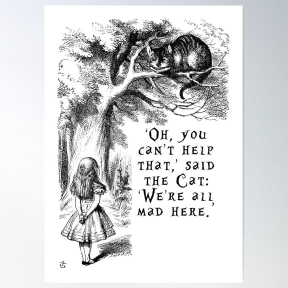 We'Re All Mad Here Poster Wall Art, Modern Wall Decor For Living Room Bedroom, 8x12 UNFRAMED