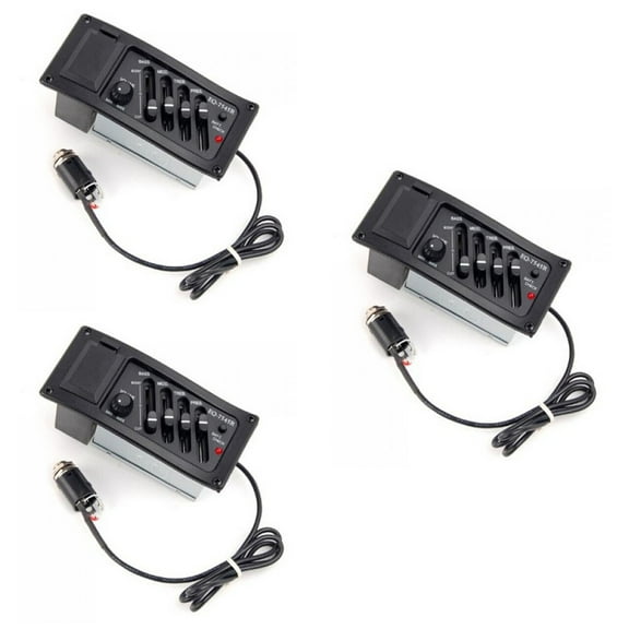 WORGEOUS 3pcs EQ-7545R 4 Bands Acoustic Guitar Piezo Pickup Preamp Amplifier Equalizer Tuner (Black)