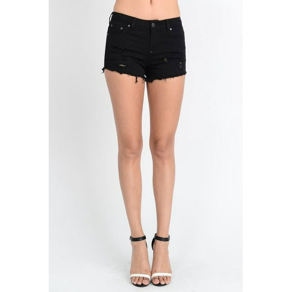 American Bazi Women's Colored Distressed Shorts - BLK - LRG