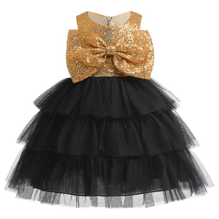 

3T Baby Girl s Dress Princess Dress Formal Party Dress 3-4T Girls Sleeveless Cute Bowknot Dress Layered Dress Tulle Dress Yellow
