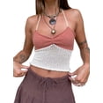 thumbnail image 3 of Gupgi Women Halter Crochet Tops, Sleeveless Knit Tank Tops Contrast Color Slim Fit Ruched Vest, 3 of 6