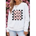 thumbnail image 3 of Women's White Checkerboard LOVE Printed Round Neck Sweatshirt for Valentine's Day | [ZhiHiMeRi] | (US 20-22)2XL, 3 of 8