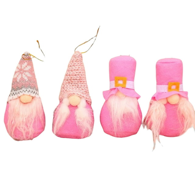 Bewildely 4 unids/set tela Navidad muñeca sin rostro colgante lindo reemplazo hogar mimbre decoración accesorios con cordón Kits de decoración para fiestas Rosado Bewildely HA069896-01