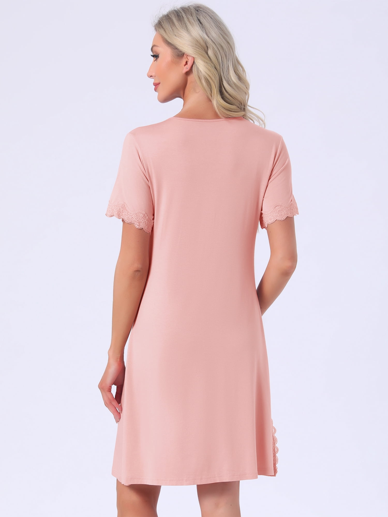 DARING DIVA Women's Nightgown Lace Trim Short Sleeve Sleepwear S Pink