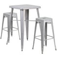 thumbnail image 1 of Flash Furniture Ensemble de Pub en Métal Carré de 3 Pièces en Argent, 1 of 7