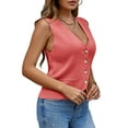 thumbnail image 4 of Sleeveless Sweater Women's Fashion Casual Loose Spring Summer Waistcoat V Neck Button Knit Vest, 4 of 6